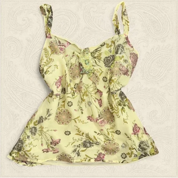 Sheer layered Floral Camisole with beaded details - Picture 1 of 6